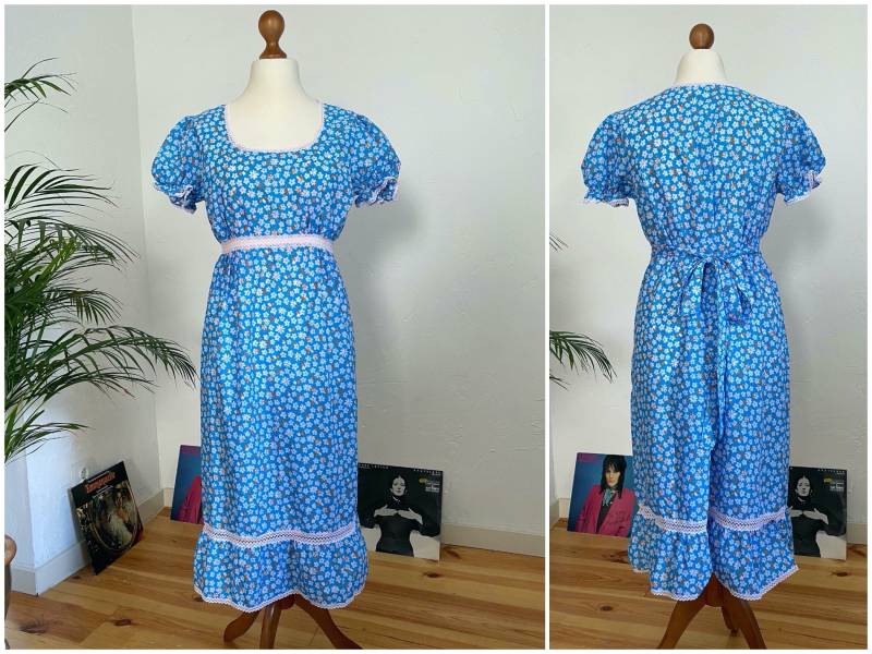 Eu38/40 Vintage Nachtkleid M | 70Er Baumwollkleid Von Triumph Blumenkleid Boho Romantisch Puffärmel Nachhaltige Kleidung Fair Fashion von PlusBabesVintage