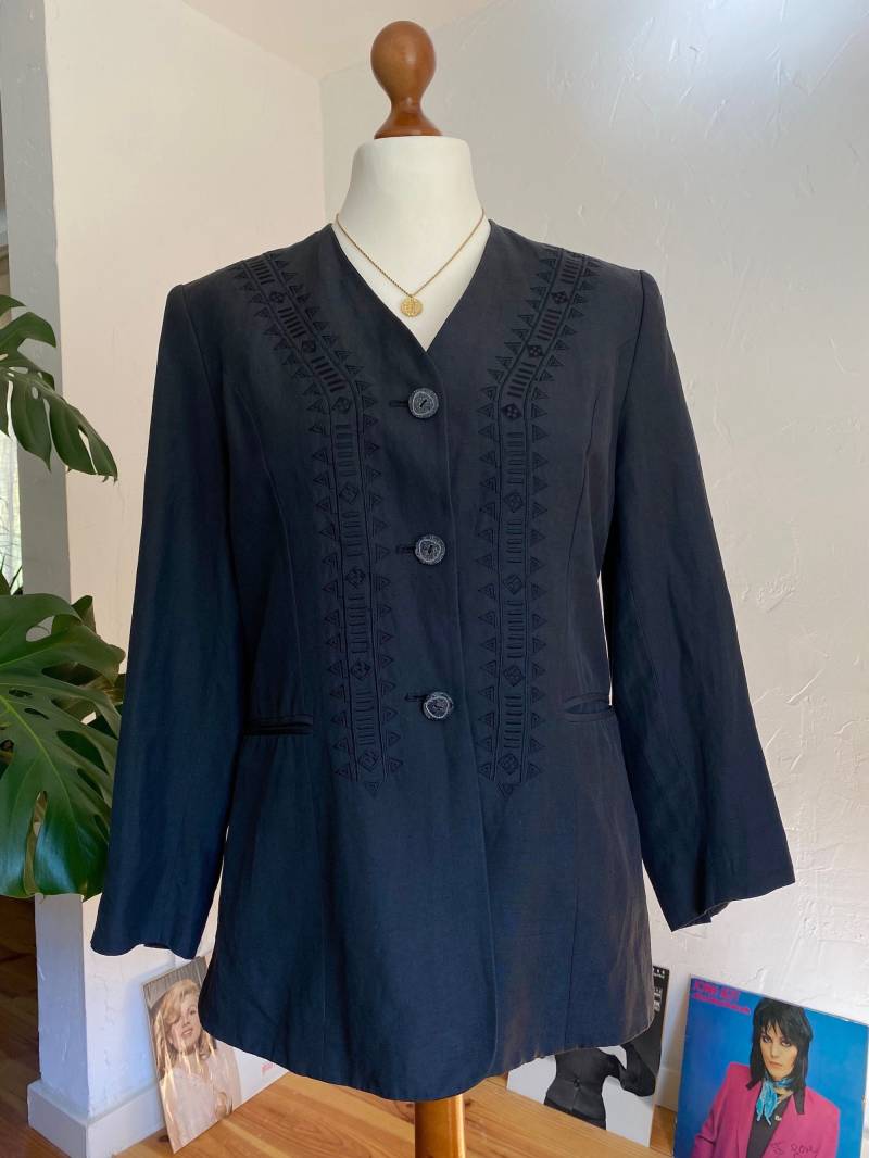 Eu38 Vintage Blazer Jacke Aus Seide Und Leinen 90Er von PlusBabesVintage