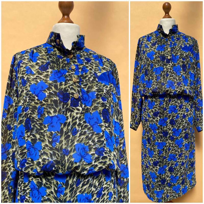 Eu38 Vintage Kleid Mit Abstraktem Blümchenmuster 80Er von PlusBabesVintage