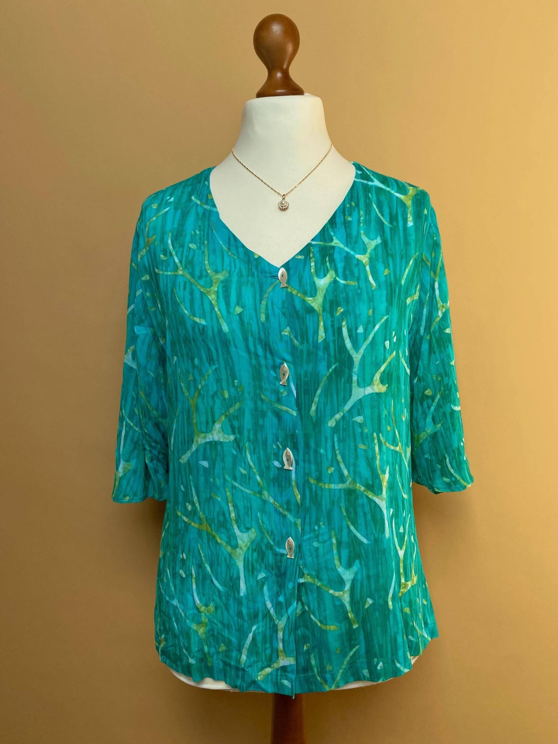 Eu40/42 Vintage Abstrakte Bluse Mit Fischknöpfen 90Er von PlusBabesVintage