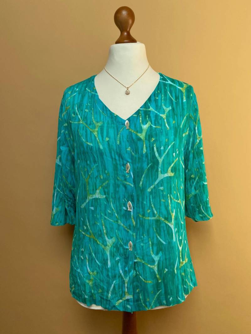 Eu40/42 Vintage Abstrakte Bluse Mit Fischknöpfen 90Er von PlusBabesVintage
