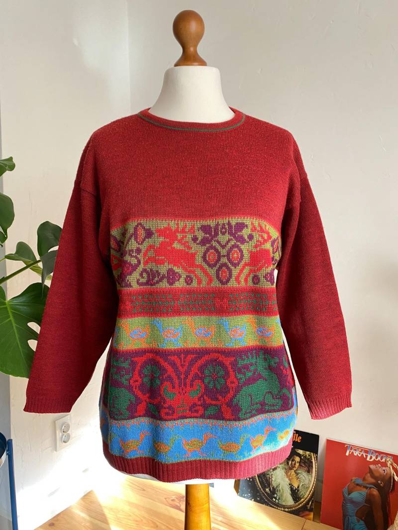 Eu42/44 Vintage Bunter Strickpullover Mit Enten Und Hirschen 90Er von PlusBabesVintage