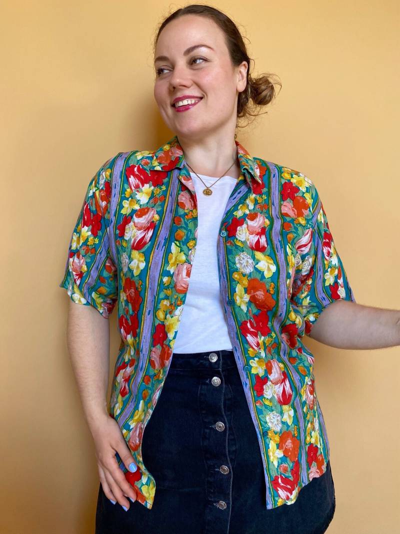 Eu42 Vintage Blümchenbluse Aus Viskose 90Er von PlusBabesVintage