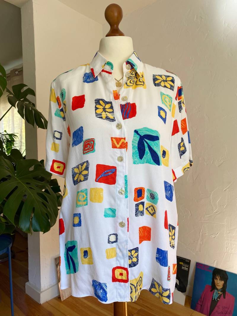 Eu42 Vintage Crazy Pattern Bluse 80Er von PlusBabesVintage