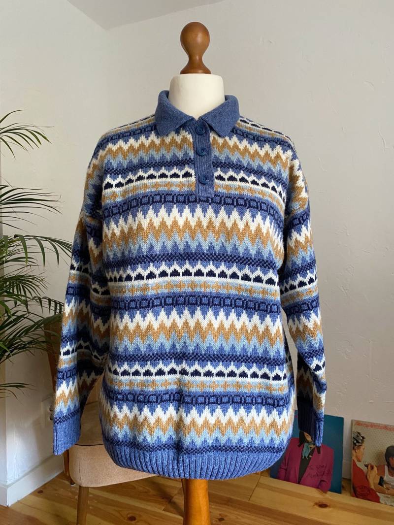 Eu42 Vintage Norweger Pullover L | 80Er Unisex Retro Damenmode Wollpullover Nachhaltige Kleidung Slow Fashion von PlusBabesVintage