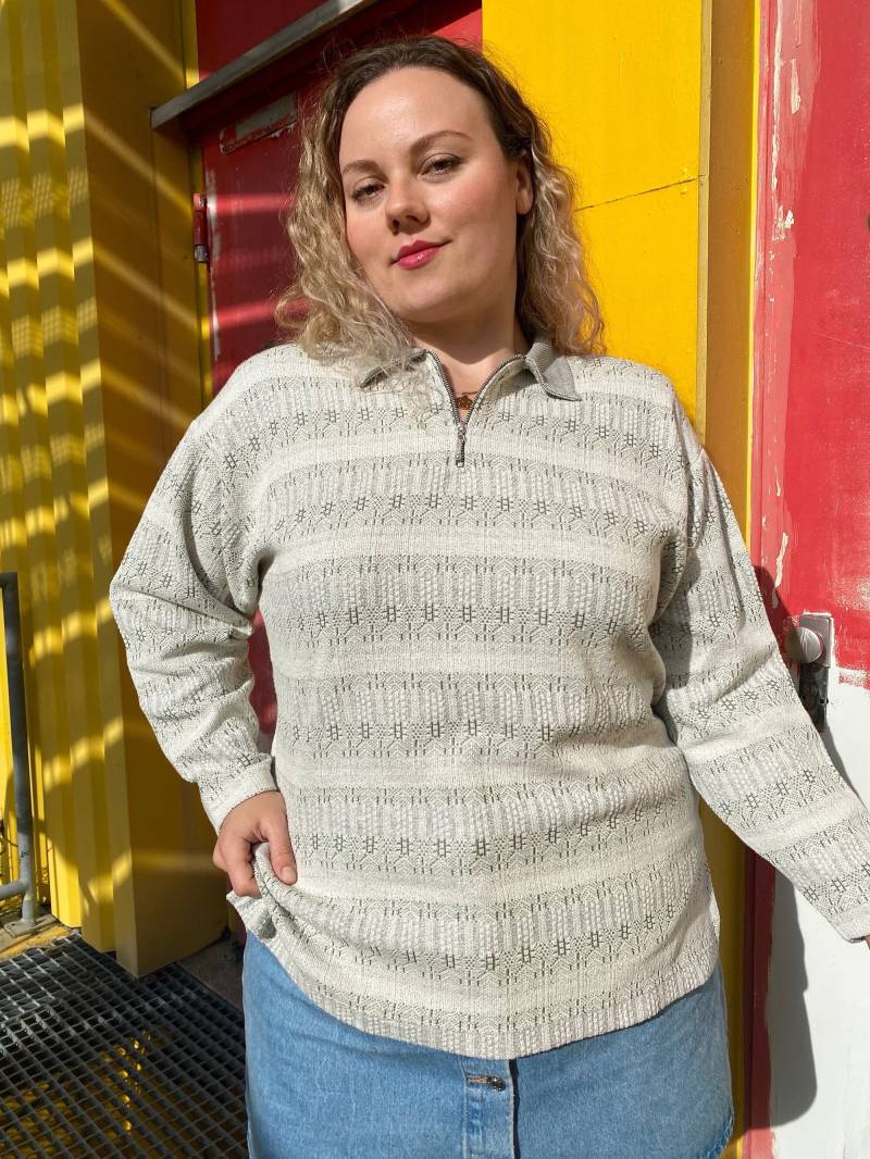 Eu44/46 Vintage Plus Size Quarter Zip Pullover 90Er von PlusBabesVintage