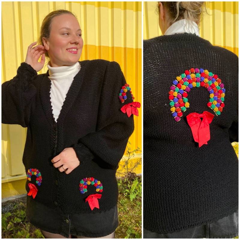 Eu44/46 Vintage Plus Size Strickjacke Mit 3D Verzierungen 80Er von PlusBabesVintage
