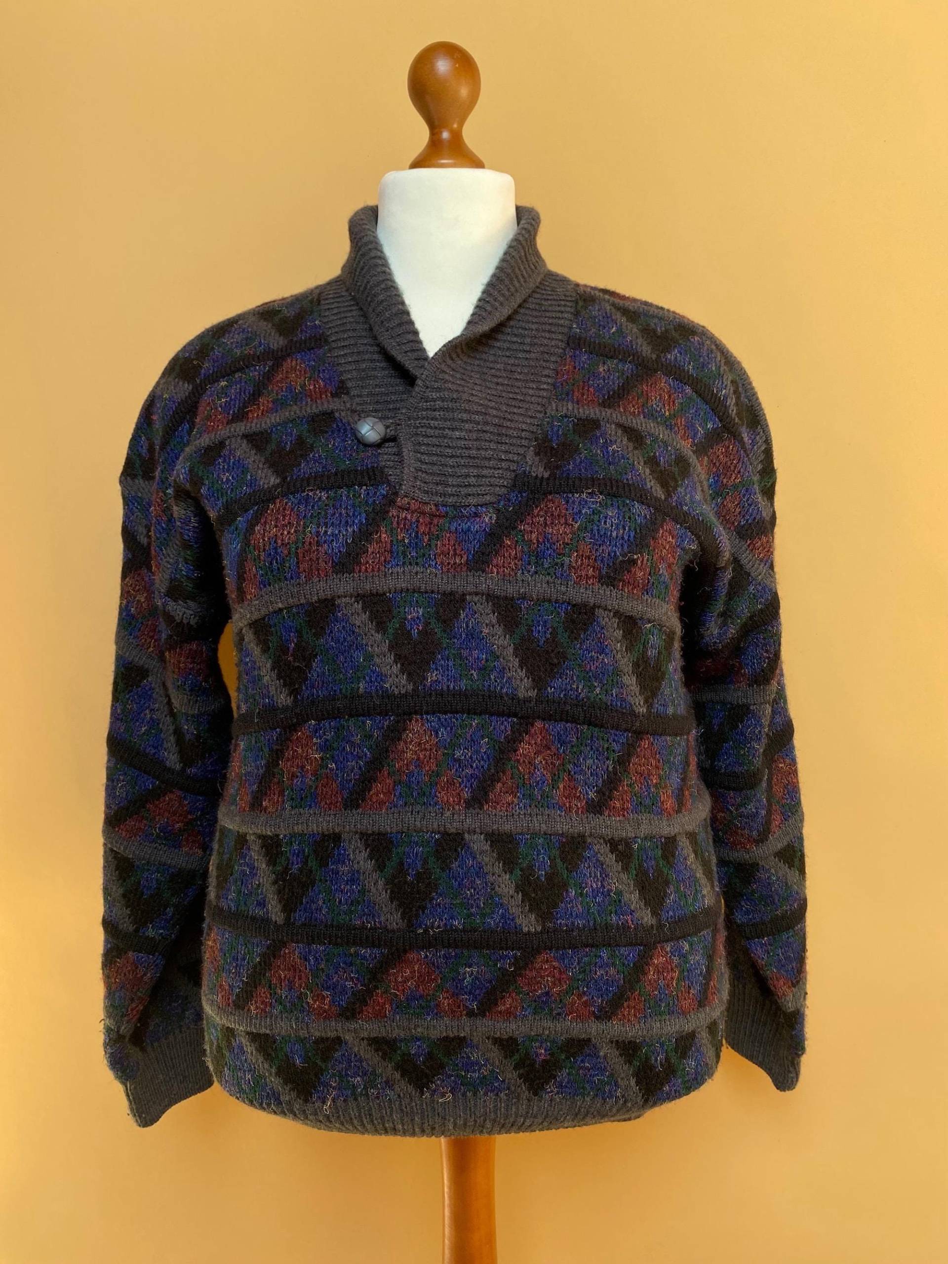 Eu44 Vintage Bunter Strickpullover Old School 90Er von PlusBabesVintage