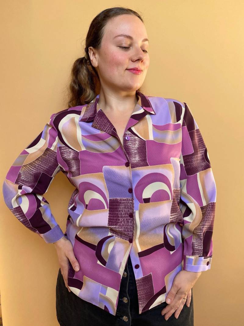 Eu44 Vintage Plus Size Abstrakte Bluse 80Er von PlusBabesVintage
