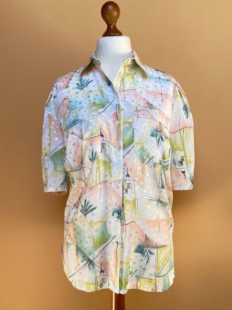 Eu44 Vintage Plus Size Abstrakte Bluse 90Er von PlusBabesVintage