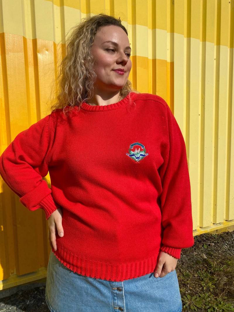 Eu44 Vintage Plus Size Baumwollpullover Mit Gesticktem Logo von PlusBabesVintage