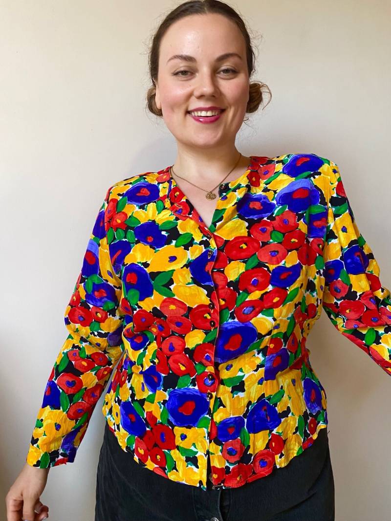 Eu44 Vintage Plus Size Blümchenbluse Bunt 80Er von PlusBabesVintage