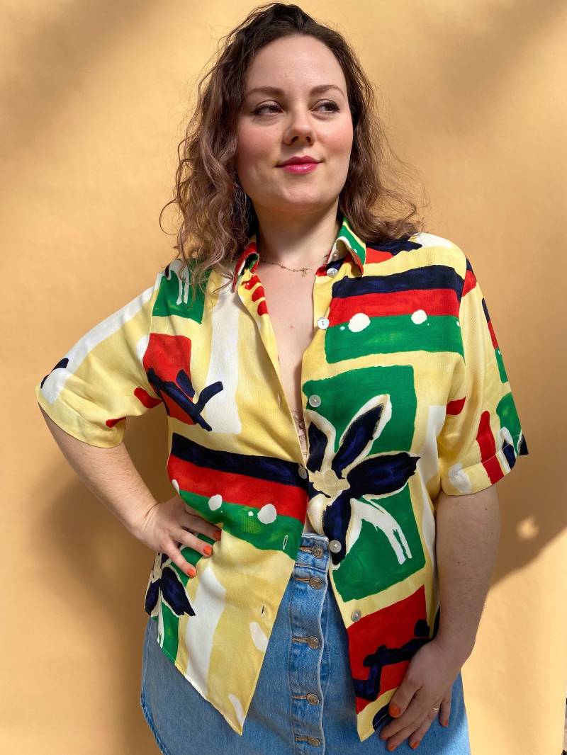 Eu44 Vintage Plus Size Bluse Aus Viskose 90Er von PlusBabesVintage