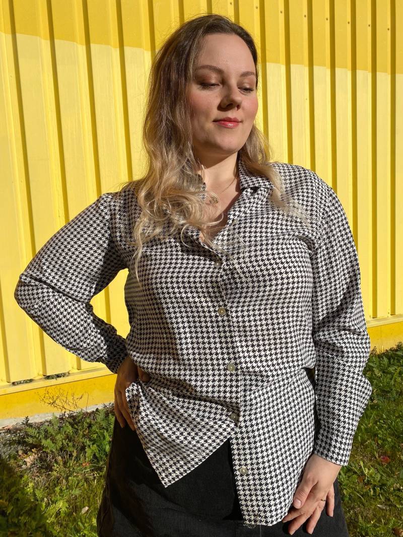 Eu44 Vintage Plus Size Bluse Mit Hahnentrittmuster 90Er von PlusBabesVintage