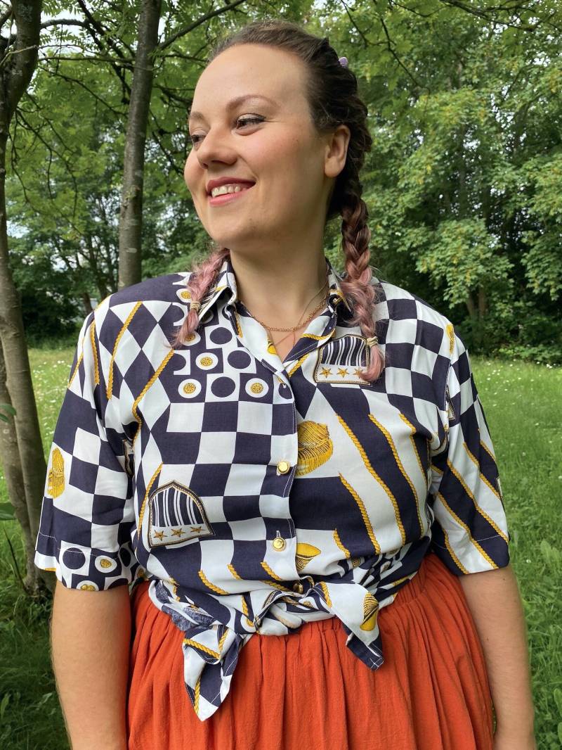 Eu44 Vintage Plus Size Bluse Xl | 80Er Original Seidensticker Viskosebluse Maritime Nachhaltige Kleidung Faire Mode Slow Fashion von PlusBabesVintage