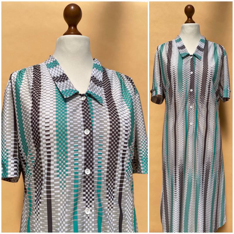 Eu44 Vintage Plus Size Kleid Mit Abstraktem Streifenmuster 80Er von PlusBabesVintage