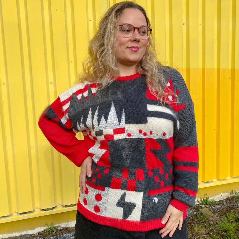 Eu44 Vintage Plus Size Pullover Mit Abstraktem Muster Weihnachtspullover von PlusBabesVintage