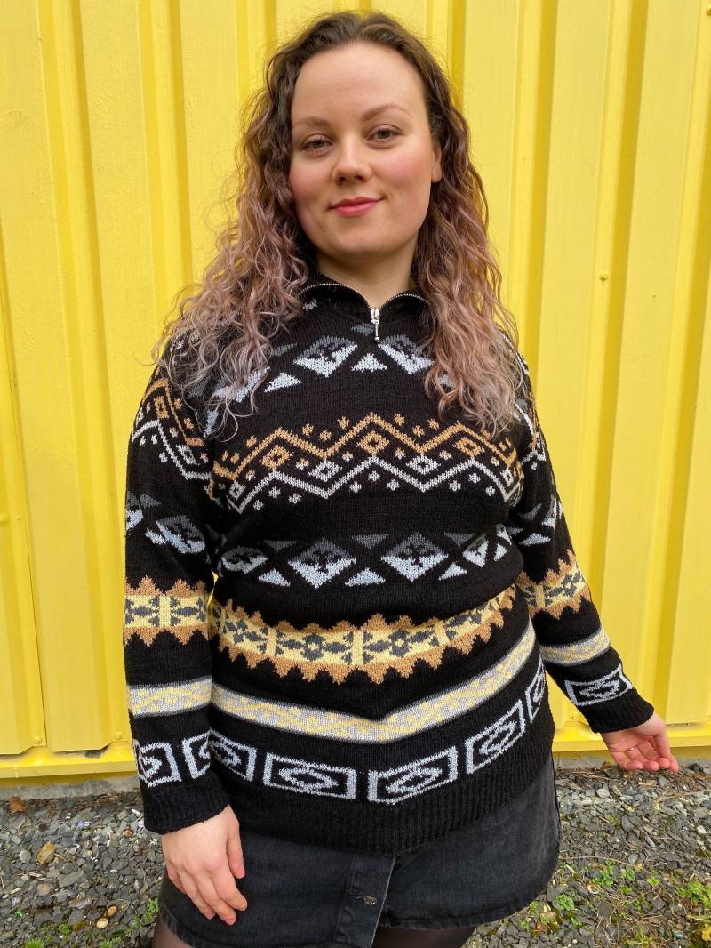Eu44 Vintage Plus Size Pullover Xl | 90Er Quarter Zip Sweatshirt Aztekenmuster Slow Fashion Retro Damenmode Nachhaltige Kleidung von PlusBabesVintage