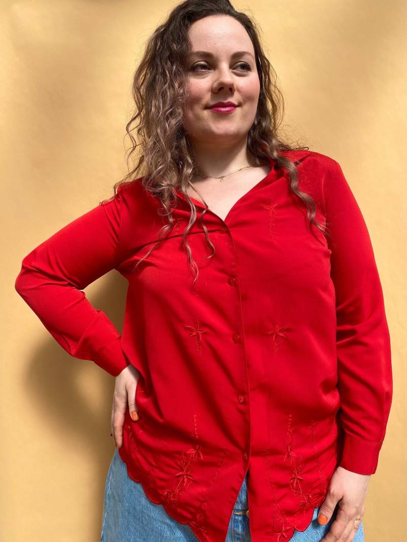Eu44 Vintage Plus Size Rote Bluse 80Er von PlusBabesVintage