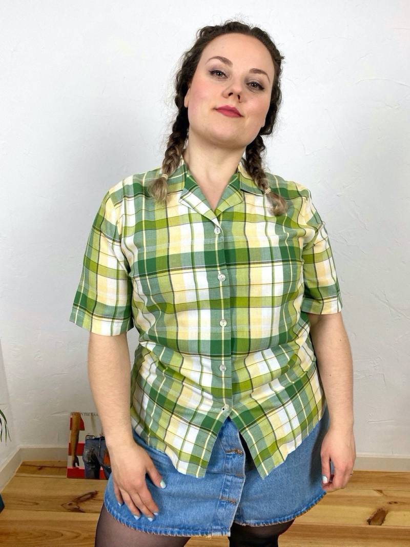 Eu46/48 Vintage Plus Size Bluse Xl | 90Er Kurzarm Hemd Kariert Karierte Sommer Retro Damenmode Übergröße Nachhaltige Kleidung von PlusBabesVintage