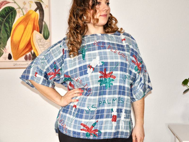 Eu46 Vintage Plus Size Bluse Xl | 90Er Baumwolle Übergröße Fashion Blumenmuster Oberteil Sommer von PlusBabesVintage