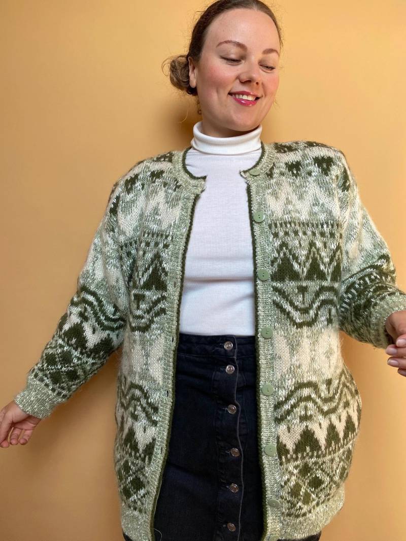 Eu46 Vintage Plus Size Strickjacke Aus Wolle 80Er von PlusBabesVintage