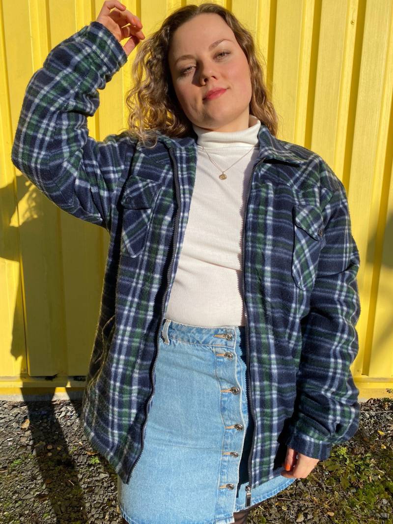 Eu48/50 Vintage Plus Size Fleece Jacke Xxl | 80Er 90Er Unisex Gefüttert Fleecjacke in Flanelloptik Oldschool Streetwear Outdoor Nachhaltig von PlusBabesVintage