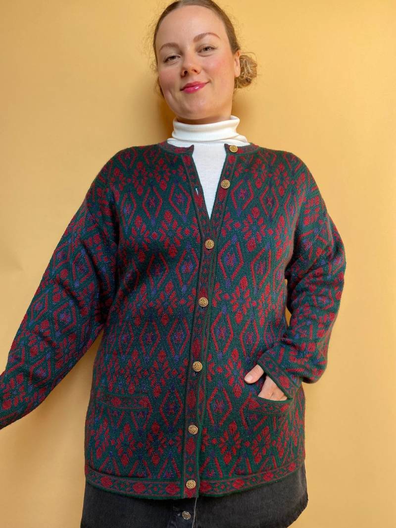 Eu48 Vintage Plus Size Gemusterte Strickjacke 90Er von PlusBabesVintage
