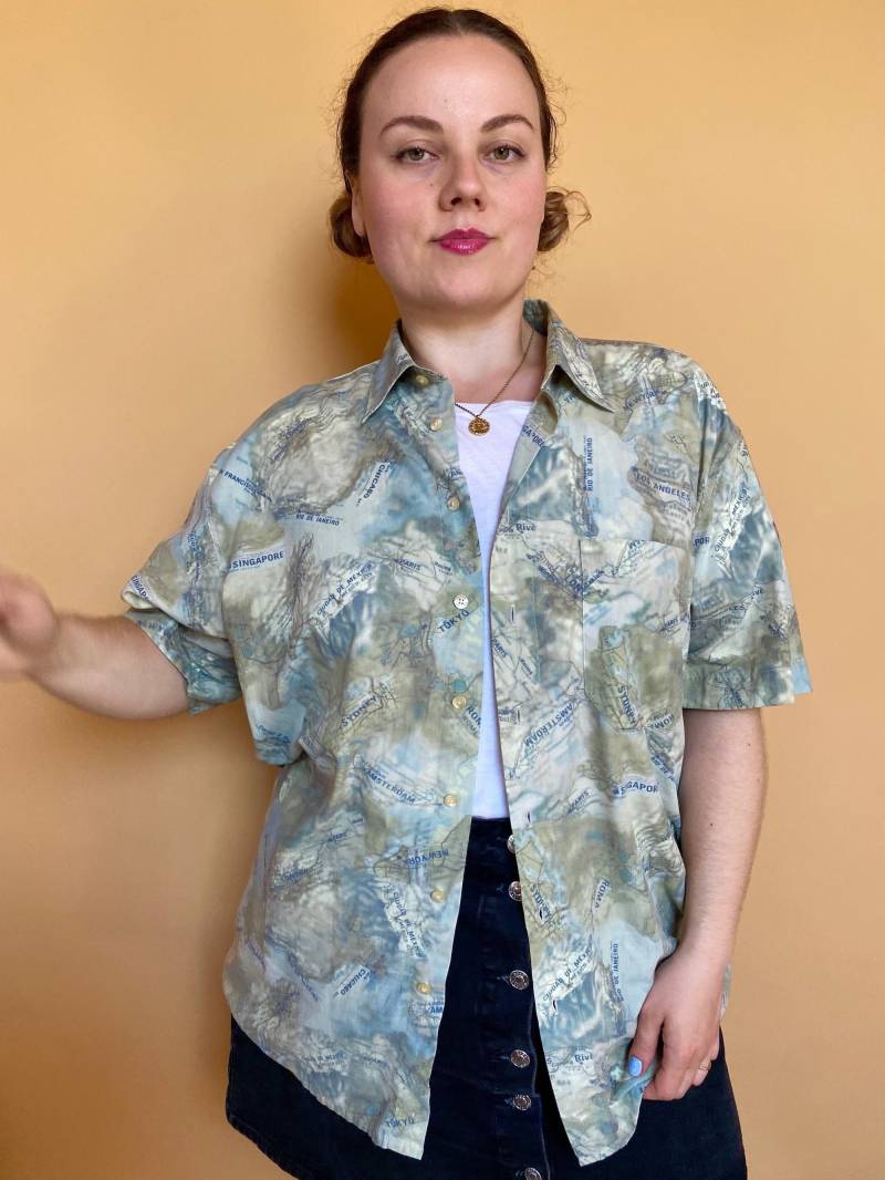 Eu48 Vintage Plus Size Landkarten Hemd Amsterdam Rio Sydney Mexico von PlusBabesVintage