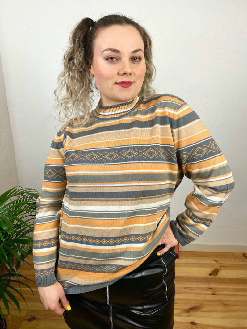 Eu48 Vintage Plus Size Pullover Xxl | 90Er Gestreifter Slow Fashion Old School Strickmode Nachhaltige Kleidung True von PlusBabesVintage