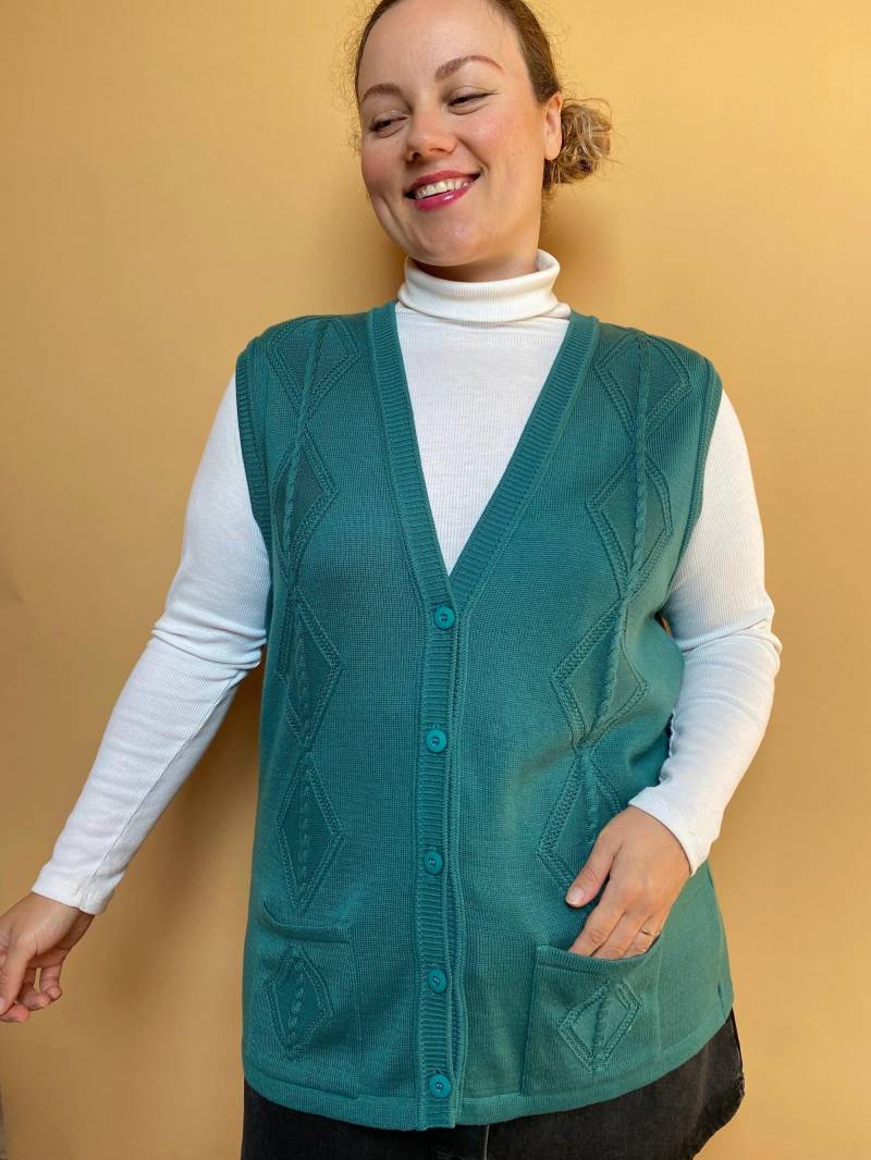 Eu48 Vintage Plus Size Strickweste Petrol 90Er von PlusBabesVintage
