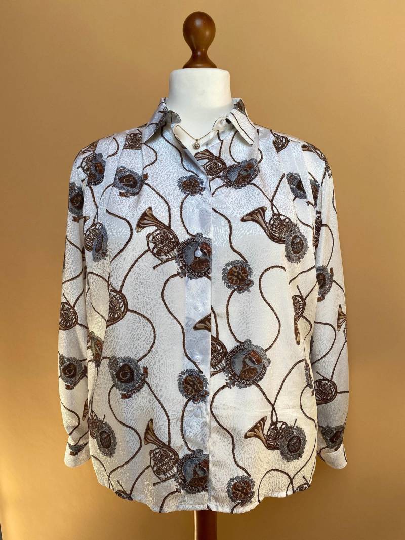 Eu52 Vintage Plus Size London Print Bluse 90Er von PlusBabesVintage