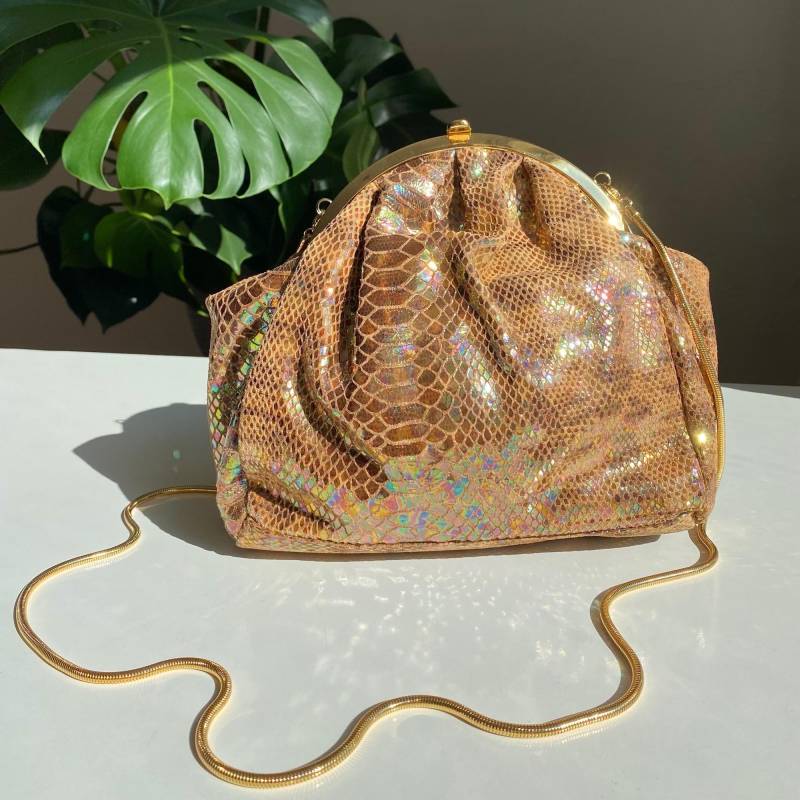 Vintage 80Er Handtasche Aus Kunstleder in Schlangenoptik von PlusBabesVintage