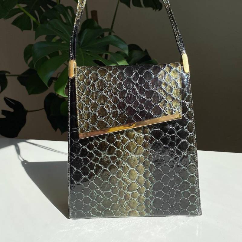 Vintage 80Er Umhängetasche Aus Kunstleder in Krokodiloptik von PlusBabesVintage