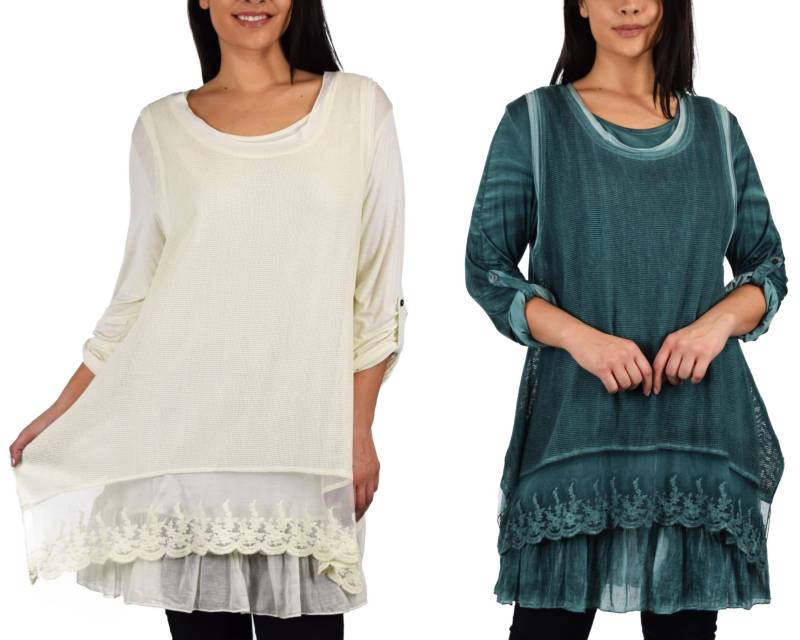 Frauen Plus Größe 2 Stück Boho Spitze Tunika Bluse Top Mit Flare Saum + Netzweste Set von PlusOrBust