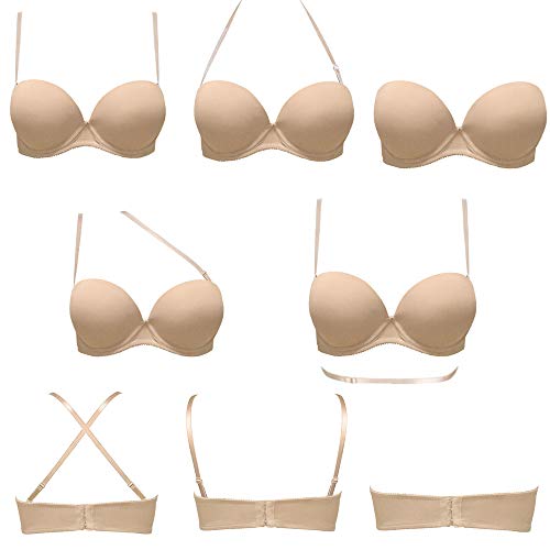 Plusexy Damen Push Up Trägerloser BH Dick Gepolstert Bügel Convertible Multiway BHS, Nude, 95A von Plusexy