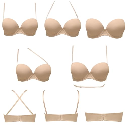 Plusexy Damen Push Up Trägerloser BH Dick Gepolstert Bügel Convertible Multiway BHS, Nude, 95A von Plusexy