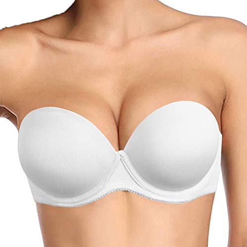 Plusexy Damen Push Up Trägerloser BH Dick Gepolstert Bügel Convertible Multiway BHS, Weiß, 90A von Plusexy