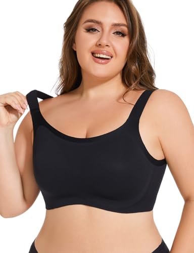 BHs in Übergröße mit Rückenfettabdeckung, verstellbarer breiter Riemen, bügelloser BHs, volle Abdeckung, bequeme BHs für Damen, Schwarz, S BHs in Übergröße mit Rückenfettabdeckung, verstellbarer breiter Riemen, bügelloser BHs, volle Abdeckung, bequeme BHs für Damen, Schwarz, S von Plusfreeee