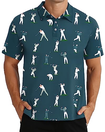 Pluslook Herren Quick Dry Fit Golfshirts Print Performance Atmungsaktives, schweißabsorbierendes Kurzarm-Poloshirt X von Pluslook