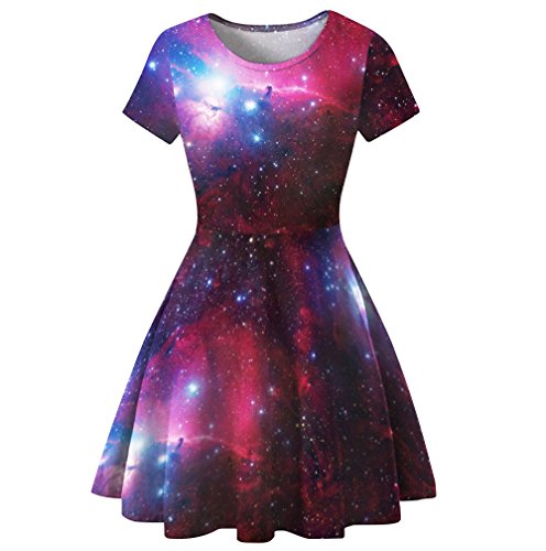 Plustrong Damen 3D Druck Kurzarm Casual Flared Midi Kleid - - Groß von Plustrong