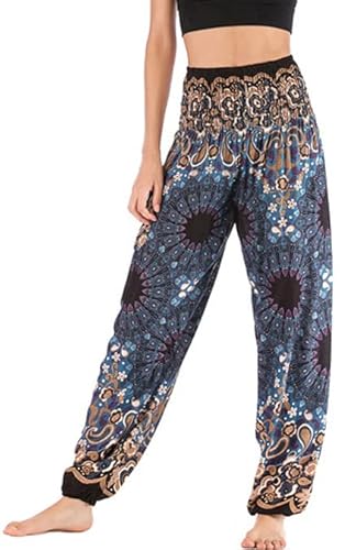 Plustrong Damen-Haremshose mit gesmokter Taille, Hippie, Boho, Yoga, Palazzo, Freizeithose mit Taschen, Harem 303, M von Plustrong