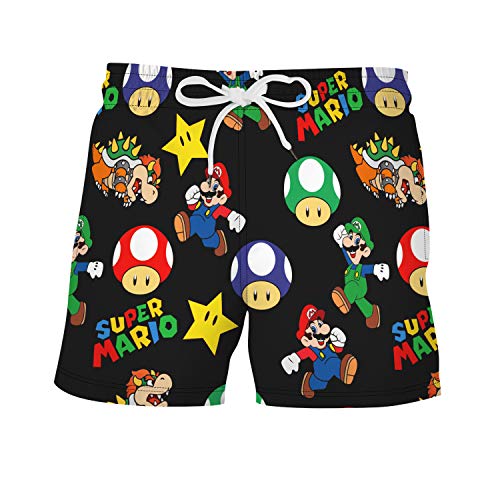 Plustrong Herren Badehose 3D Hawaii-Druck Elastische Taille Boardshorts Strand Bademode, Super Mario 019, Medium von Plustrong