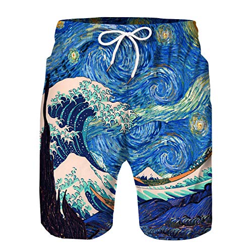 Plustrong Herren Badehose 3D Hawaii Print Elastische Taille Board Shorts Strand Bademode - - Large von Plustrong