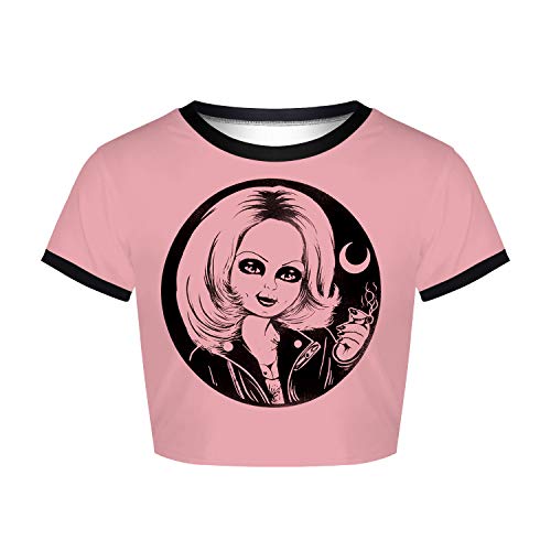 Plustrong Y2K Damen-T-Shirt, kurzärmelig, Gothic, Halloween, schmal, bauchfrei, Pink Chunky Doll 002, Mittel von Plustrong