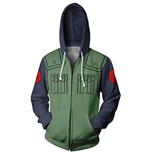 Plustrong Unisex 3D Druck Zip Up Hoodie Pullover Kapuzenpullover Sweatshirt Jacke mit Taschen, Green Anime, Large von Plustrong