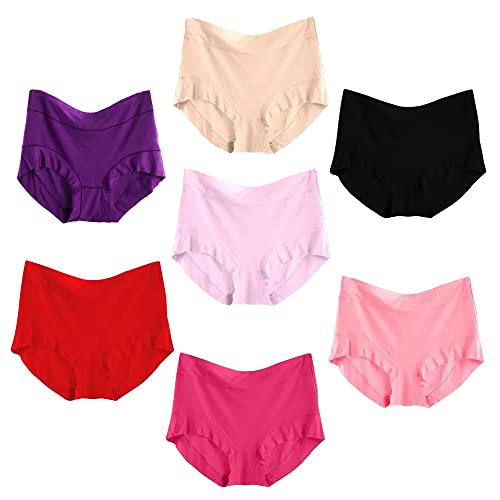 Damen Höschen Große Größe Super Elastisch Feine Hohe Taille Einfache Farbe Keine Zeichnungen Packung von 7 Einheiten(4XL) von Pluto & Fox