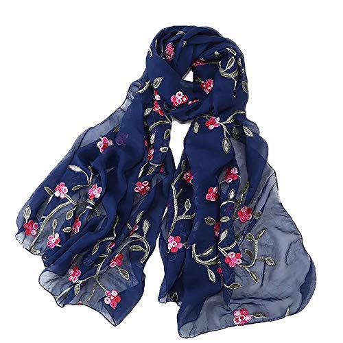 Pluto & Fox Damen Foulard bestickt mit Blumen Seidenschal Elegantes Retro-Design Schal Halsstola (Blau) von Pluto & Fox