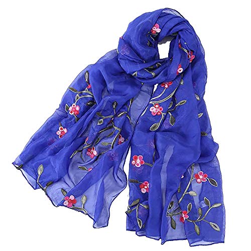 Pluto & Fox Damen Foulard bestickt mit Blumen Seidenschal Elegantes Retro-Design Schal Halsstola (Königsblau) von Pluto & Fox