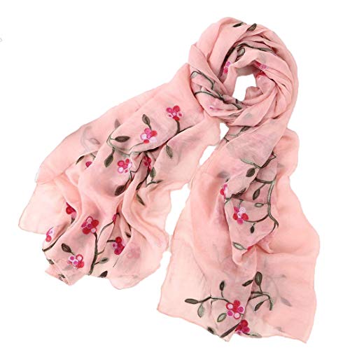 Pluto & Fox Damen Foulard bestickt mit Blumen Seidenschal Elegantes Retro-Design Schal Halsstola (Orange-Rosa) von Pluto & Fox